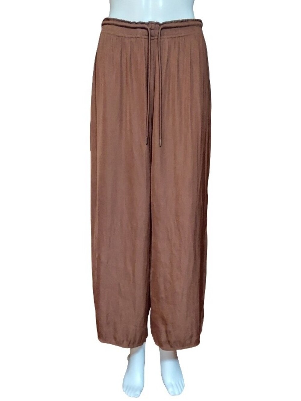 Rachel Zoe Matte Satin Cropped Wide Leg Pull On Pants In Brown